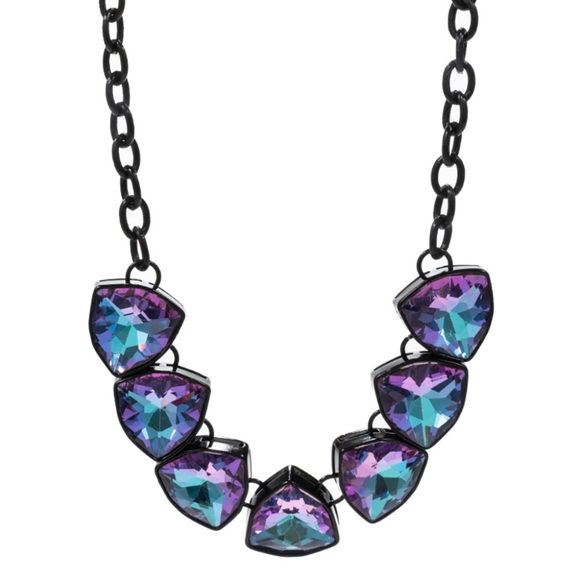 Black Geometric Angled Stone Necklace Purple Statement Accessory - Picture 2 of 3